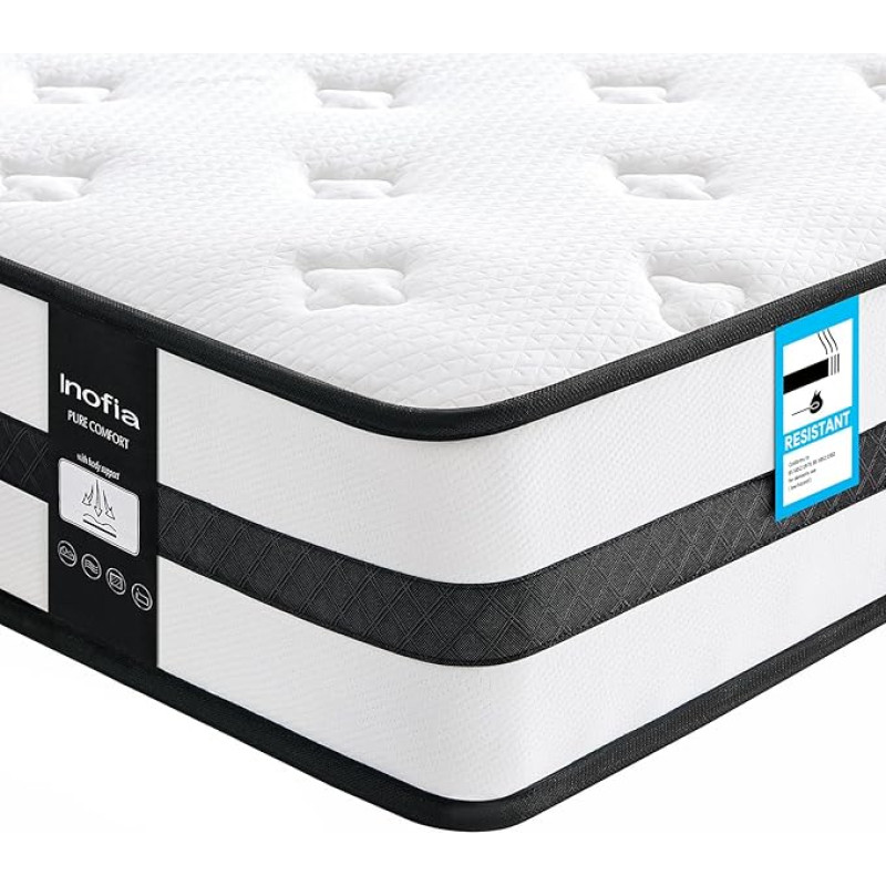 Inofia Sleep Single Memory Foam Mattresses 3ft Hybrid Mattress with Zone Support Memory Foam and Cooler Knit Fabric Medium Firm Original Collection 100 Nights
