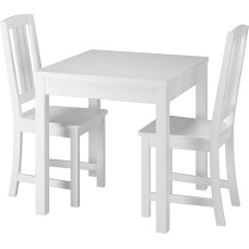 Classic Small Dining Set Table 2 Chairs Solid Pine Wood Washed White 90.70-50 A W Set 22