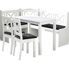 Ixi 1 Corner Bench Set, Alder Wood Kitchen Furniture Set Consists of Kitchen Corner Bench with 2 Boxes, 2 x Stools, Table, Dining Room, Bench (Wood Colour: White, Fabric Colour: Amor Velvet 4322)