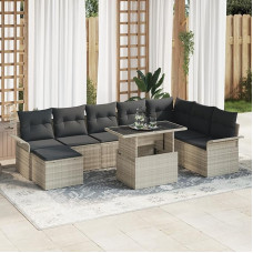 Rantry 9-teiliges Garten Sofa Set mit Kissen in Hellgrau Kunststoff Rattan Gartenlounge Model3348338