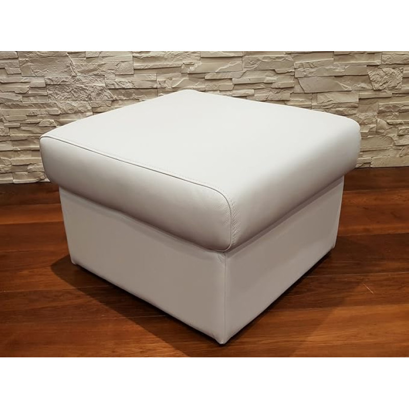Quattro Meble White Real Leather Folding Stool with Storage Space Stool Cowhide Seat Cube 60 x 55 cm Footstool Upholstered Stool Real Leather Puff