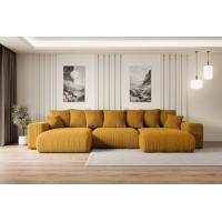 ALTDECOR Eskar-U Corner Sofa with Sleep Function and Bed Box, Corner Sofa, U-Shape, Universal, Left/Right Arranged Sofa Bed, Extendable Living Landscape Eskar-U, 352 x 165 x 84 cm, Mustard Yellow