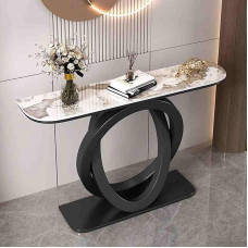 Schmaler, Langer Eingangstisch für das Wohnzimmer, Moderne Konsole mit geometrischen Metallbeinen, Sofatisch (Beige A, 100 cm)