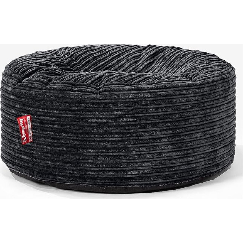 Lounge Pug Pouf Bean Bag 65 cm Round Black Corduroy Fabric Comfortable Stool or Footstool