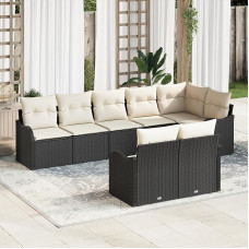 Rantry 8-teiliges Garten Sofa Set mit Kissen Schwarz Poly Rattan, 2-Sitzer Garten Sofa mit Kissen Schwarz Poly Rattan Gartenlounge Model3345747