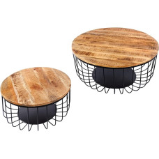 riess-ambiente.de Handmade Coffee Table Set of 2 Storage 77 cm Natural Mango Storage Basket Unique Side Table for Living Room