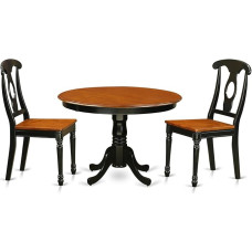 East West Furniture HLKE3-BCH-LC 3-Piece Round Dining Table Set HLKE3-BCH-W Black & Cherry