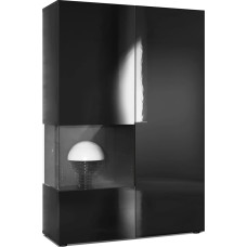 Vladon Morena Chest of Drawers Tall Cabinet Made in Germany, Body in Matte Black / Right Door and Insert in Black High Gloss