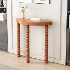 Halbrunder Eingangstisch aus Massivholz mit römischer Säulenbasis, stilvoller Kleiner Konsolen-Sofatisch für den Flur mit Stauraum für Wohnzimmer und Eingangsbereich (Orange A, 80 cm)
