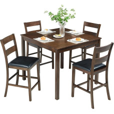 AMERLIFE Ulmenholz 5-teiliges Esstisch-Set, Mid Century Moderner Esstisch mit 4 Stühlen, Stühlen mit gebogenen Rückenlehnen & PU-gepolstertem, platzsparendem Tisch und Stühlen, Schwarz/Walnuss