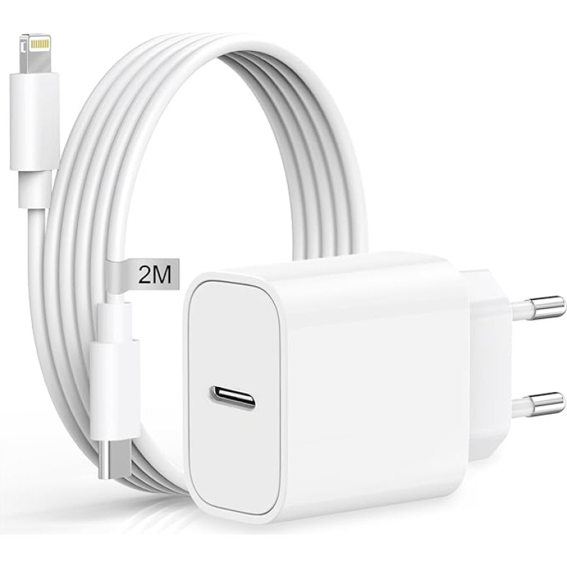 iPhone kiirlaadija koos laadimiskaabliga 2 m, AINPOW 20 W iPhone'i laadija USB C laadija koos iPhone'i kiirlaadimiskaabliga, USB C toiteplokk laadimisadapter Apple iPhone 14 13 12 Pro jaoks.