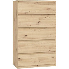 FORTE Chelsea Chest of Drawers 70 80, Tall Chest of Drawers with 5 Drawers, Modern Sideboard, Wood Composite, Artisan Oak Wood Decor, 77.2 cm Wide x 128.1 cm High x 42.2 cm Deep