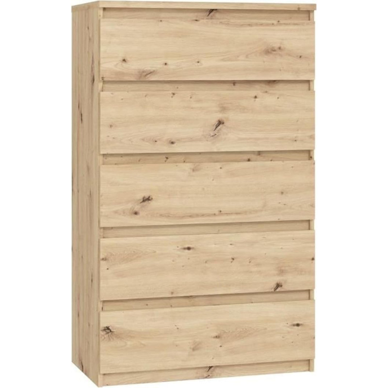 FORTE Chelsea Chest of Drawers 70 80, Tall Chest of Drawers with 5 Drawers, Modern Sideboard, Wood Composite, Artisan Oak Wood Decor, 77.2 cm Wide x 128.1 cm High x 42.2 cm Deep