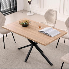 EGOONM Modern Rectangular Dining Table with Black Metal Frame, Kitchen Table with Adjustable Foot Pads for 4-6 People, Living Room Table for Kitchen, Dining Room, Office (Natural)