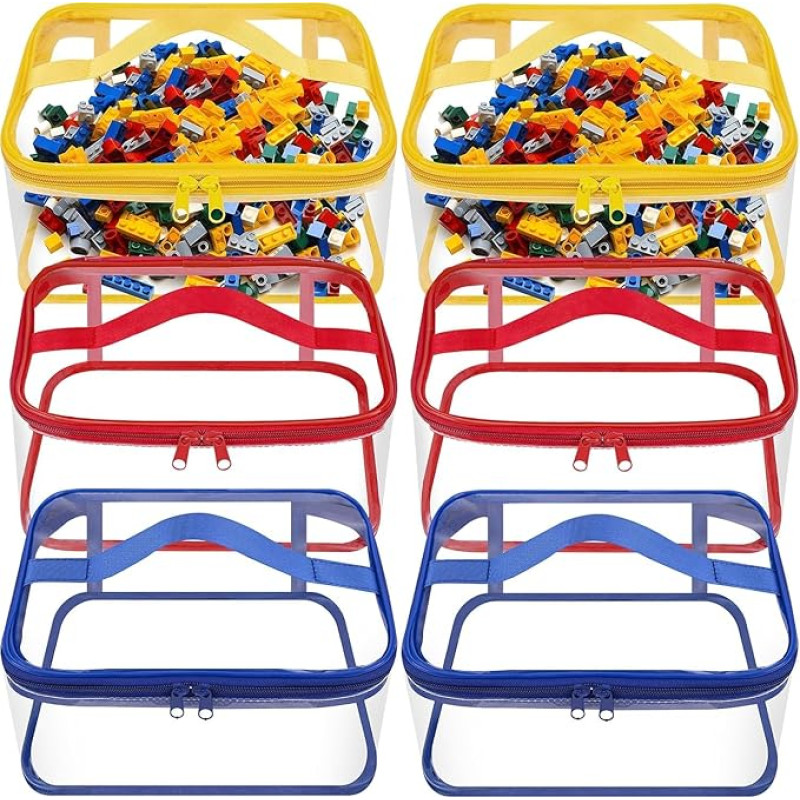 6 Pieces Toy Storage Bags, Clear PVC Toy Bags Storage for Kids, Toy Organization Bags, Zipper Toy Storage Bags for Building Blocks