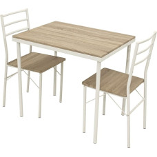Degamo Cologne 3-Piece Dining Set with White Steel Frame and Oak Effect, MDF Table, 80 x 60 cm