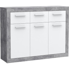 FORTE Baccio Chest of Drawers with 3 Doors and 3 Drawers, Wood Composite, Concrete Look, Light Grey/White, 117.90 x 34 x 91.50 cm