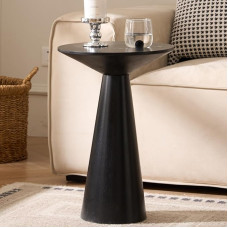 Cagnolier Round Side Table Made of Solid Wood, Tapered Base, Mushroom Shape, Solid Wood Colour, Modern and Minimalist - Diameter 35 x Height 51 cm, Space-saving, Suitable for Sofas and Bedrooms (Black