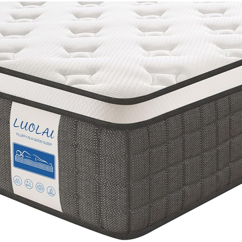 LUOLAI Mattress, 140 x 200 cm, 22 cm Hardness, H3, Solid Mixing Mattress, High Density Foam and Independent Pocket Spring, Strong Edge Support, Pressure Relief, Cool and Breathable