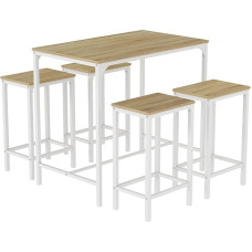 ReseeZac Bar Table with 4 Bar Chairs, Kitchen Dining Room Set, Bar Table and Bar Stool Set, for Kitchen, Dining Room, Living Room, Tavern, Oak Grain + White Metal Frame, Bar Table 100 x 60 x 90 cm,