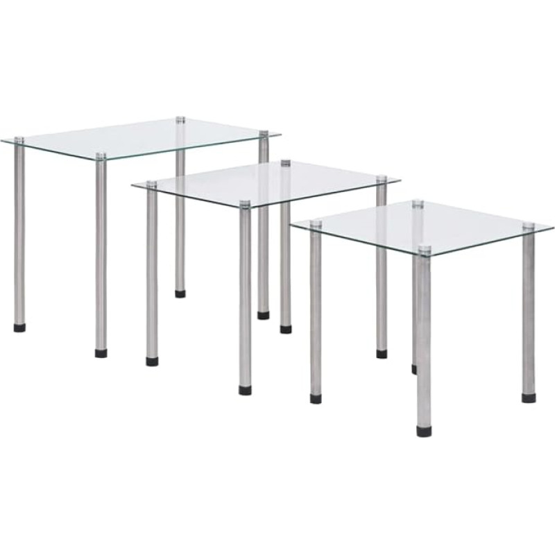LLEZKBR Tables, Accent Tables, End Tables, Nesting Tables, Set of 3, Clear Tempered Glass