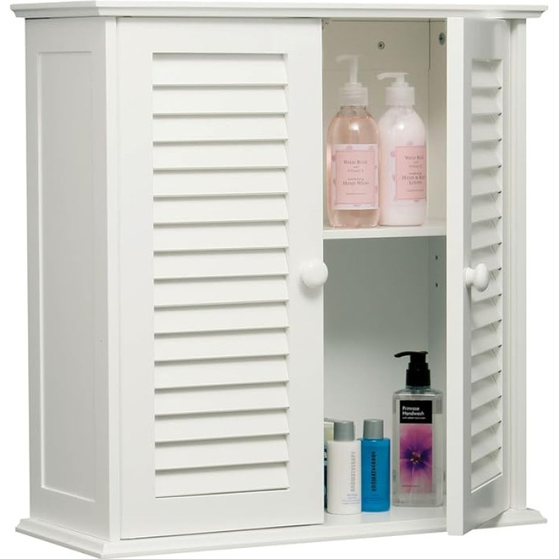 Premier Housewares Bathroom Wall Cabinet with Double Shutter Door - White - 55 x 52 x 22 cm