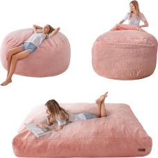 MAXYOYO Bean Bag Bed - Convertible from Bean Bag Chair to Bed - Foam Sofa with Shaggy Cover and Fluffy Filling for Adults, Teenagers, Guests (Pink, 135 x 190 cm)