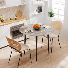 FATIVO Dining Table Round Dining Room Table Marble 80 cm Round Table Small Kitchen Table 2 People High Gloss Dining Table Scandinavian Tables for Dining Room Restaurant Metal Table Legs Grey