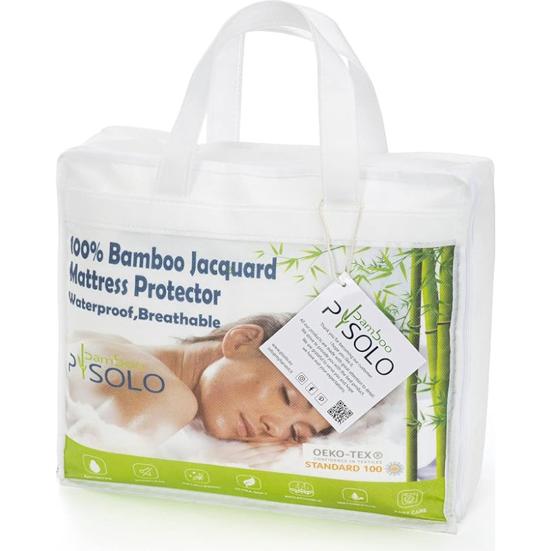 PISOLO Bamboo Waterproof Mattress Protector 90 x 200 cm, Luxurious Comfort Breathable Mattress Cover Hygienic Anti-Mite Mattress Topper, Super Protective, Anti-Drip, Soft and Silent