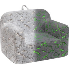 BEJOY Children's Sofa - Luminous in the Dark, Ultra Soft Foam, Single Seat with Cuddly Sherpa, Grey with Dinosaur Motif