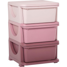 HOMCOM Drawer Cabinet for Children with Storage Space Storage Boxes Toy Organiser Toy Box Three Levels for Children's Room 3-6 Years Children's Furniture Pink 37 x 37 x 56.5 cm