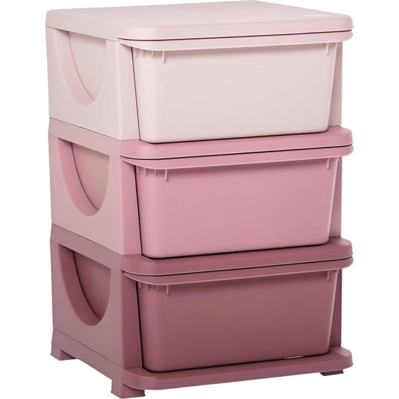 HOMCOM Drawer Cabinet for Children with Storage Space Storage Boxes Toy Organiser Toy Box Three Levels for Children's Room 3-6 Years Children's Furniture Pink 37 x 37 x 56.5 cm