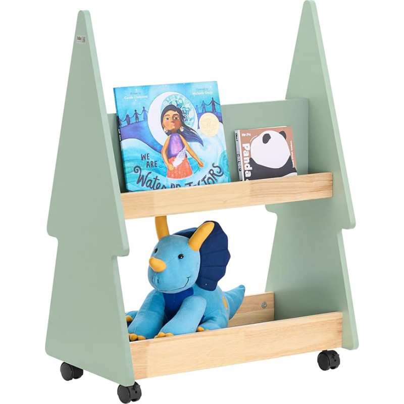 SoBuy KMB99-GR Children's Bookcase with 3 Shelves and 4 Wheels Storage Shelf for Children Book Frame Green Natural W 60 x 82 x 36 cm