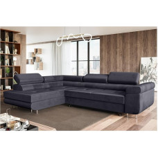 MEBLINI Maliba Sofa Bed with Bed Box, Corner Sofa with Sleep Function, Sofa with Relaxation Function and Headrests, L-Shape, Corner Sofa, Living Landscape, 277 x 203 x 63 cm, Left, Dark Grey Velvet