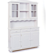 Dmora Sideboard with Three Doors and Drawers with Top Display Cabinet, White Colour, 130 x 198 x 32 cm