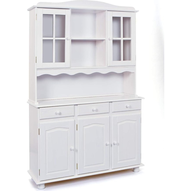 Dmora Sideboard with Three Doors and Drawers with Top Display Cabinet, White Colour, 130 x 198 x 32 cm