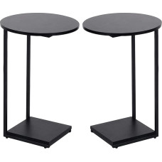 HDANI C-Shaped Side Table, Set of 2, Round Coffee Table, Sofa Table, Bedside Table, Laptop Table, Metal Frame, Wooden Top, Sofa Table for Living Room, Bedroom, Balcony, Patio, 40 x 40 x 60 cm, Black