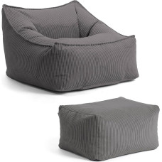 mokebo 'Der Lümmel' Bean Bag with Stool Made of Corduroy XXL Bean Bag, Cord Chair or Seat Chair for Living Room and Conservatory, Also as Giant Bean Bag in 83 x 73 x 60 cm (W x H x D) in Anthracite