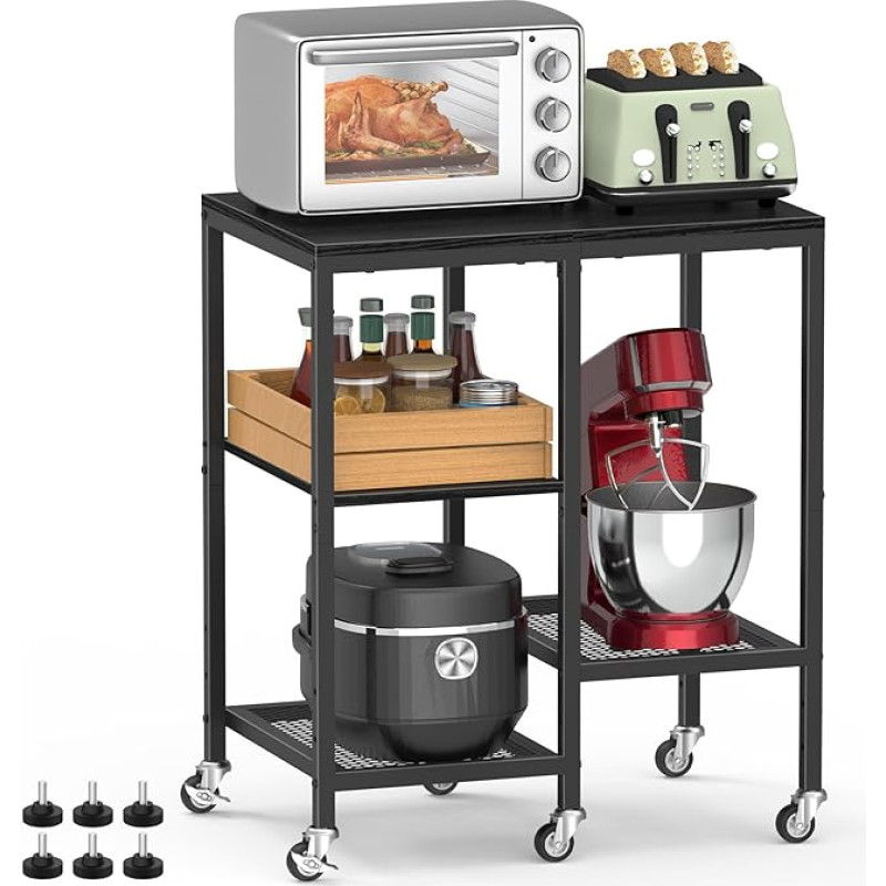 Kitchen Microwave Cart,Microwave Stand with Wheels,Coffee Bar Table Station,4-Tier Rolling Baker's Rack,Small Appliance Storage Shelf,Utility Side Table for Kitchen,Living Room (Black)