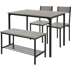 ML-Design Dining Table Set 4 Pieces, Oak Grey, Dining Room Table with 2 Chairs & 1 Bench, Dining Set for 4 People, Kitchen Table Metal Frame, Bar Table Set, Dining Room Group for Kitchen & Dining Room