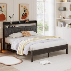 HAHRIR Bed Frame with Padded Wood Metal Bed Frame, Modern Bed Frame with Two Levels of Storage Space, Easy to Assemble, Ideal for Bedroom and Guest Room (140 x 200 cm)
