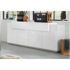 Dmora - Loris Chest of Drawers, 4 Door Kitchen Sideboard, Living Room Buffet, 100% Made in Italy, 220 x 45 x 86 cm, Glossy White