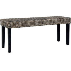 vidaXL Mango Wood Solid Bench Dining Room Bench Kitchen Bench Rattan Bench Hallway Bench Dining Room Furniture 110 cm Black Natural Cube Rattan