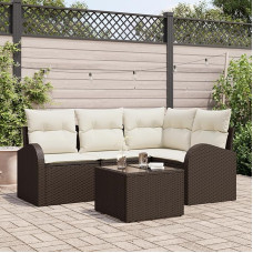 Rantry 4-teiliges Garten Sofa Set mit Kissen Grau Poly Rattan, 2-Sitzer Garten Sofa mit Stauraum & Kissen Braun Poly Rattan Gartenlounge Model3354697
