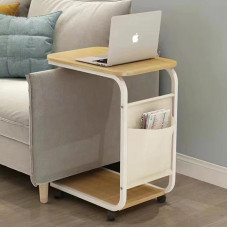 Shally Dogan Sofa and Bed Side Table with Swivel Wheels, Coffee Table and Shelf, Cart with Storage Bag, Ideal for Living Room, Bedroom, Nursery (Oak)