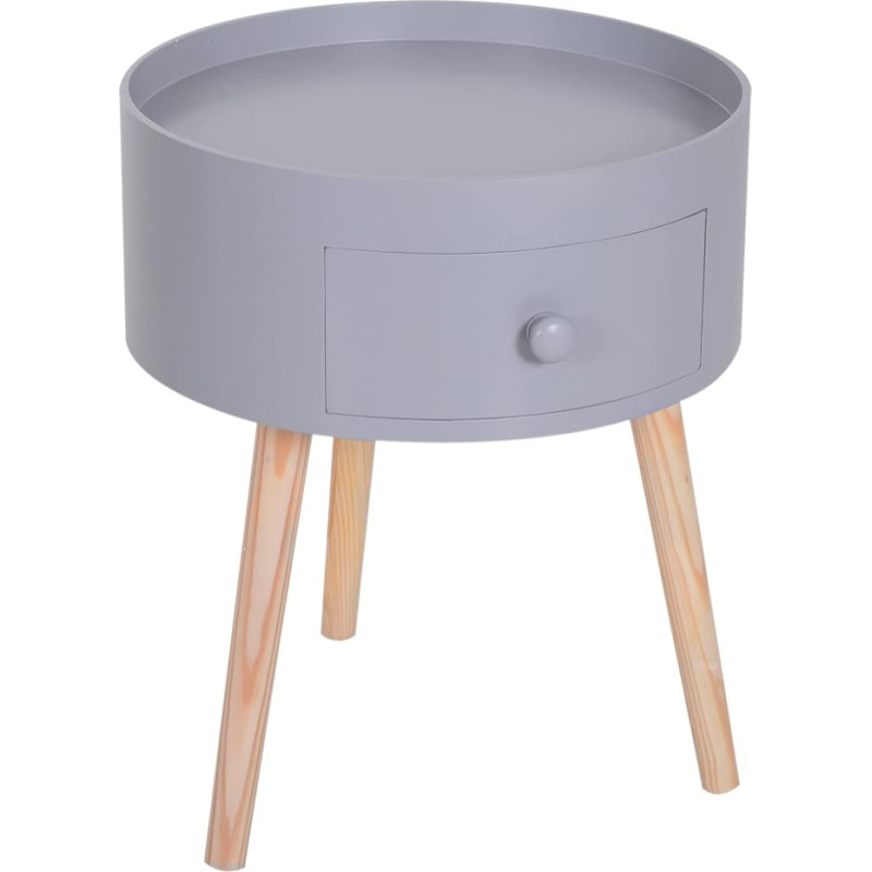 HOMCOM Side Table, Sofa Table, Coffee Table with Drawer, Living Room, Wood, White/Grey, Diameter 38 x Height 45 cm