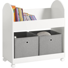 SoBuy KMB53-W Children's Shelf with 2 Fabric Boxes Bookcase with Wheels Children's Storage Shelf for Children Book Stand Toy Organiser Shelf Children's Room W x H x H x D x H x W x H x D x H x D x H x