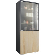 Vladon Granada Showcase, Made in Germany, Display Cabinet with Glass Door and Glass Insert, Anthracite Matte/Rough-Sawn Oak (50 x 122.5 x 34.5 cm)