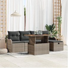Rantry 6-teiliges Garten Sofa Set mit Kissen Grau Poly-Rattan, 2-Sitzer Garten Sofa mit Stauraum & Kissen Grau Poly-Rattan Gartenlounge Model3361265