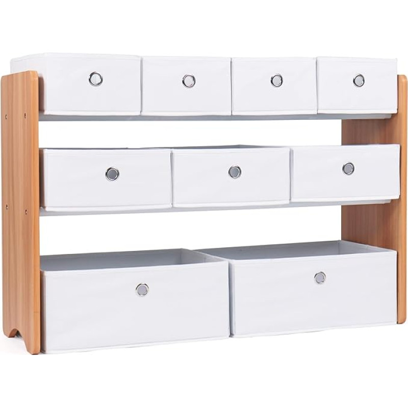 Humble Crew Children's Wooden Toy Shelf with 6 Fabric Containers, Natural Wood/White